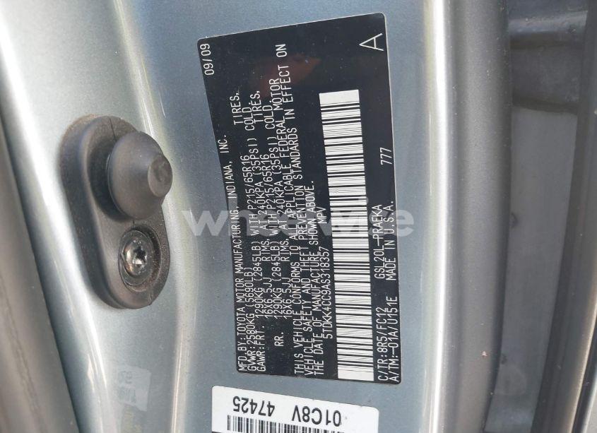 Photo 9 of 2010 Toyota Sienna LE (VIN 5TDKK4CC9AS318357)