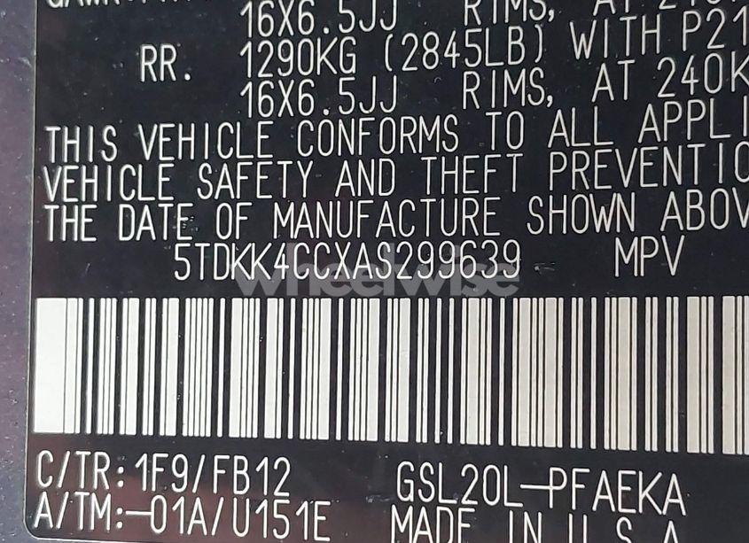 Photo 9 of 2010 Toyota Sienna CE (VIN 5TDKK4CCXAS299639)