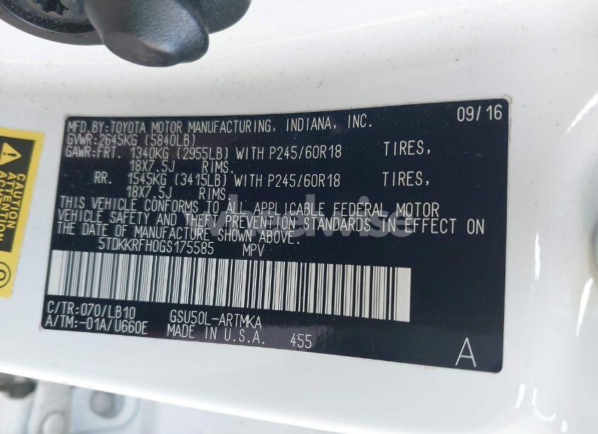 Photo 9 of 2016 Toyota Highlander XLE V6 (VIN 5TDKKRFH0GS175585)