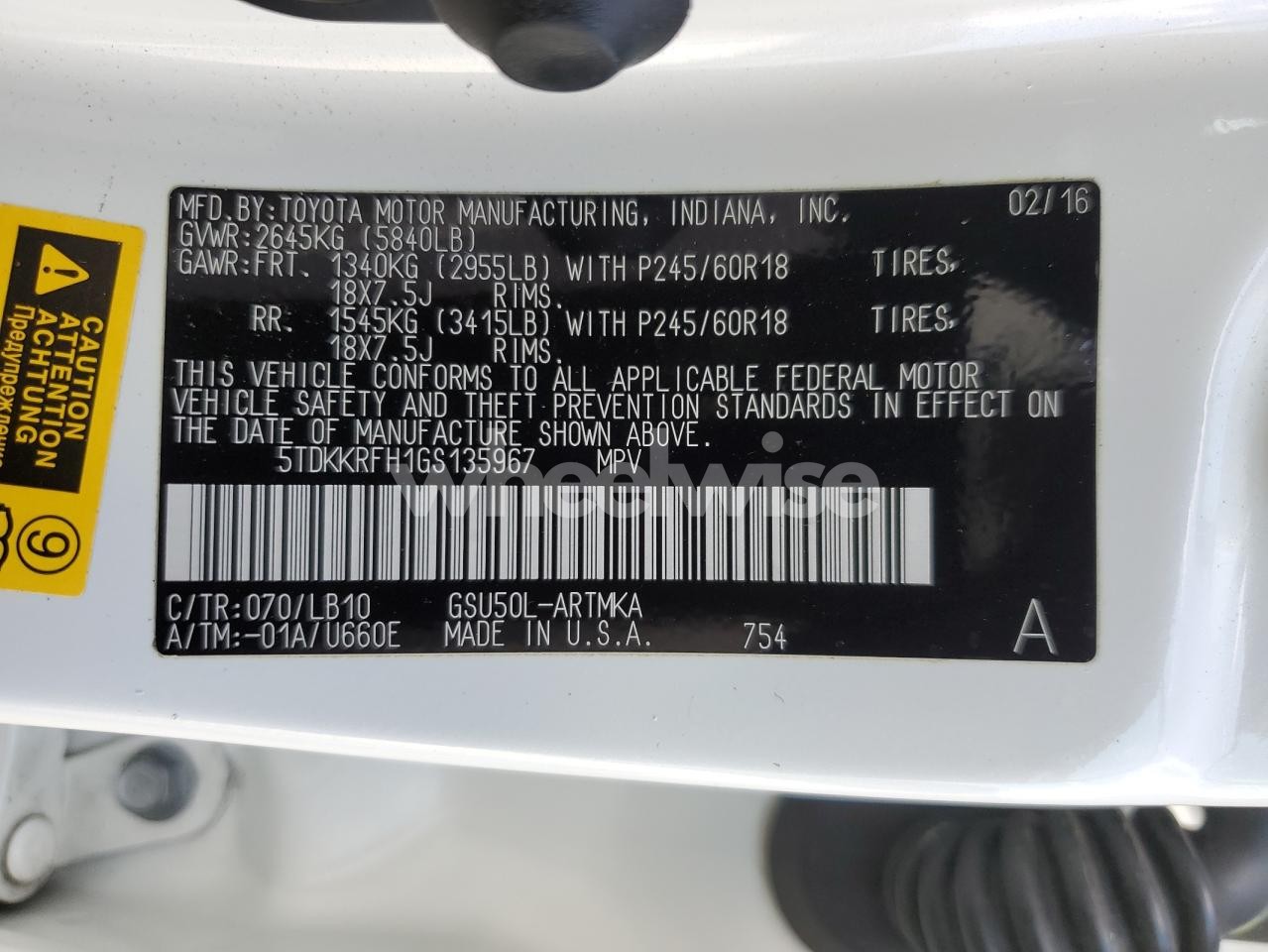 Photo 12 of 2016 TOYOTA HIGHLANDER XLE (VIN 5TDKKRFH1GS135967)