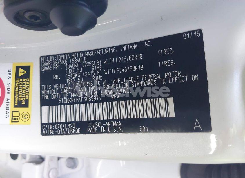 Photo 9 of 2015 Toyota Highlander XLE V6 (VIN 5TDKKRFH4FS065945)