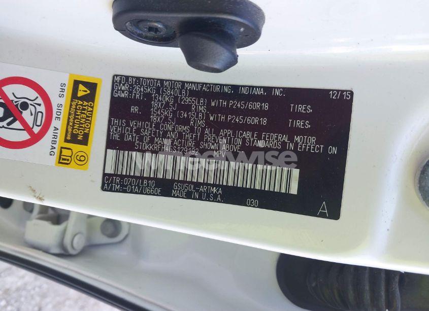 Photo 9 of 2016 Toyota Highlander XLE V6 (VIN 5TDKKRFH4GS129192)