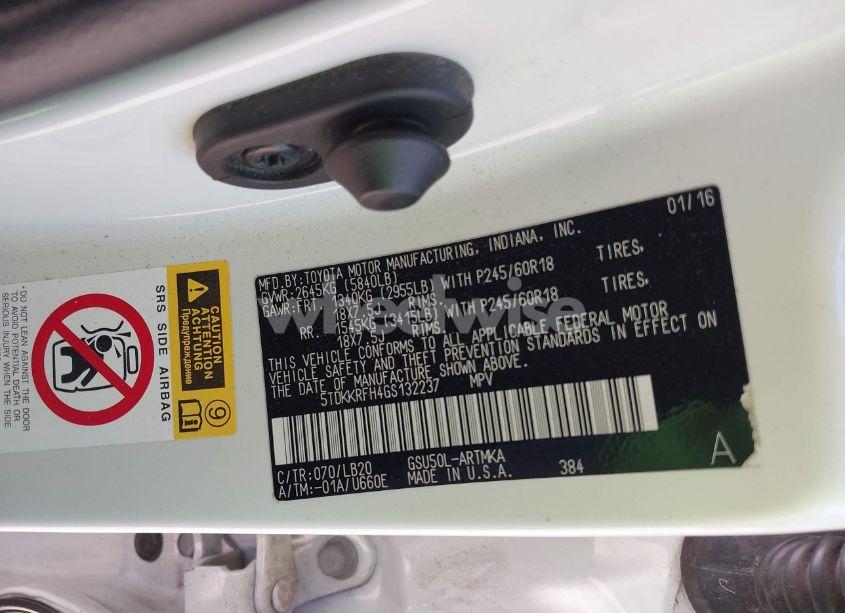 Photo 9 of 2016 Toyota Highlander XLE V6 (VIN 5TDKKRFH4GS132237)