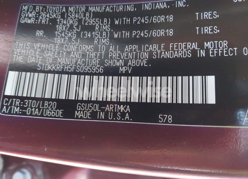 Photo 9 of 2015 Toyota Highlander XLE V6 (VIN 5TDKKRFH5FS095956)