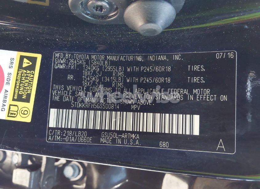 Photo 9 of 2016 Toyota Highlander XLE V6 (VIN 5TDKKRFH5GS500814)