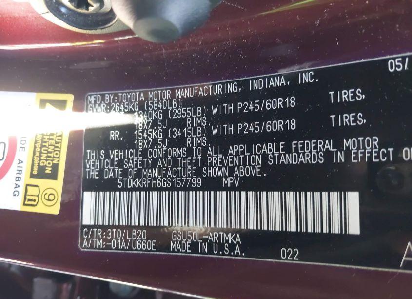 Photo 9 of 2016 Toyota Highlander XLE V6 (VIN 5TDKKRFH6GS157799)