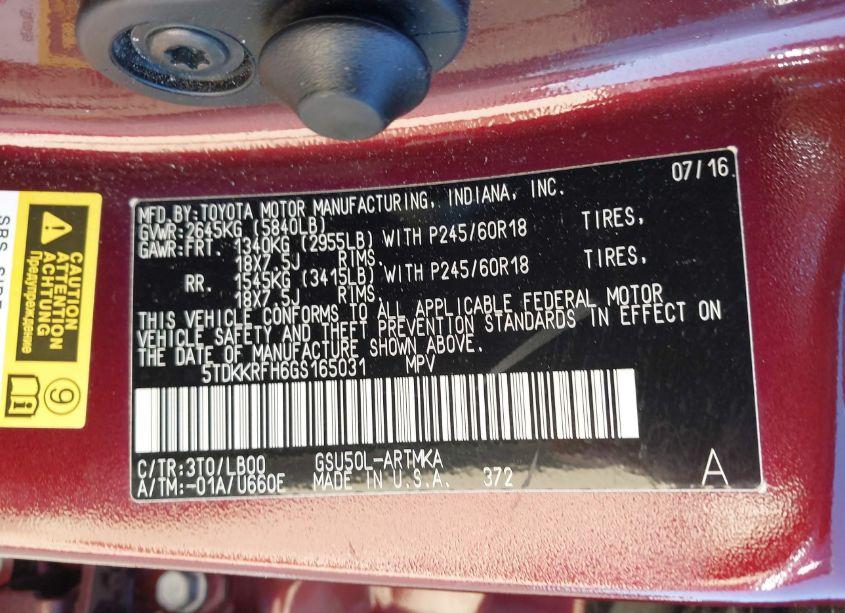 Photo 9 of 2016 Toyota Highlander XLE V6 (VIN 5TDKKRFH6GS165031)