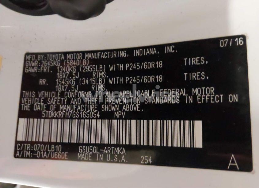 Photo 9 of 2016 Toyota Highlander XLE V6 (VIN 5TDKKRFH7GS165054)