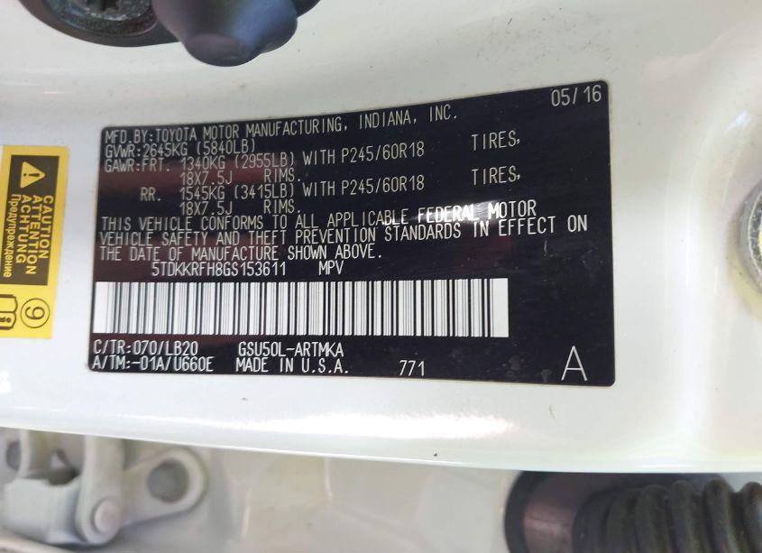 Photo 9 of 2016 Toyota Highlander XLE V6 (VIN 5TDKKRFH8GS153611)