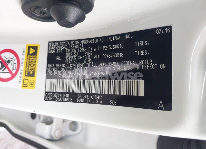 Photo 9 of 2016 Toyota Highlander XLE V6 (VIN 5TDKKRFH9GS165346)