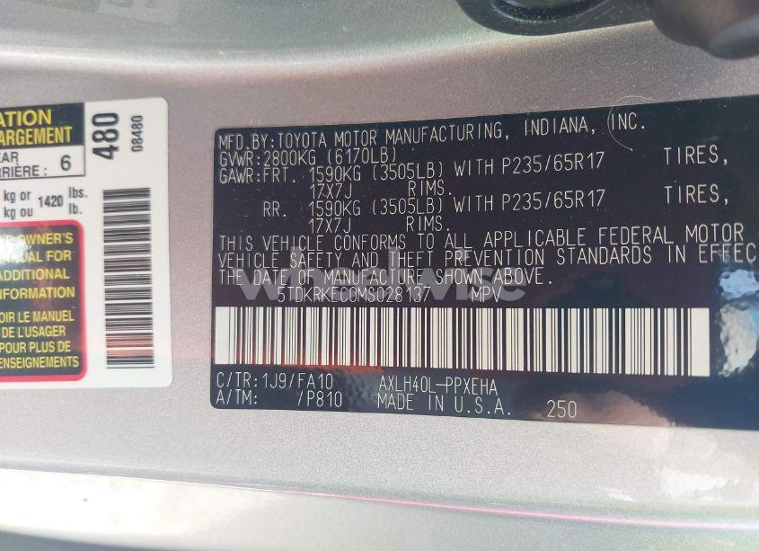 Photo 9 of 2021 Toyota Sienna LE (VIN 5TDKRKEC0MS028137)