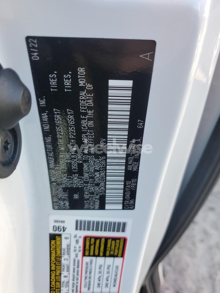 Photo 13 of 2022 TOYOTA SIENNA LE (VIN 5TDKRKEC0NS115876)
