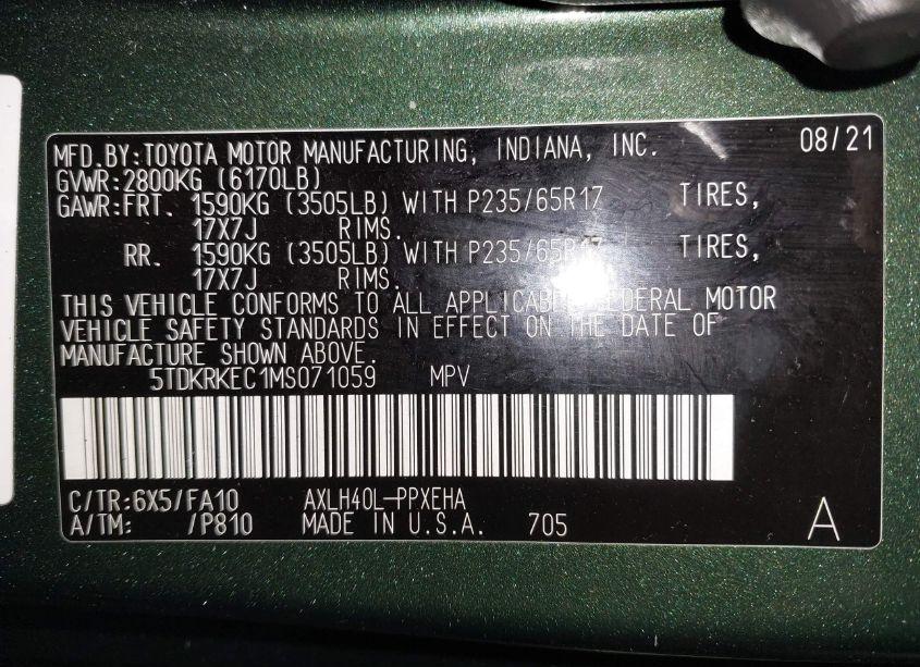 Photo 9 of 2021 Toyota Sienna LE (VIN 5TDKRKEC1MS071059)