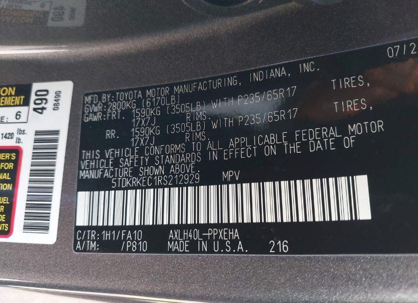 Photo 9 of 2024 Toyota Sienna LE (VIN 5TDKRKEC1RS212929)