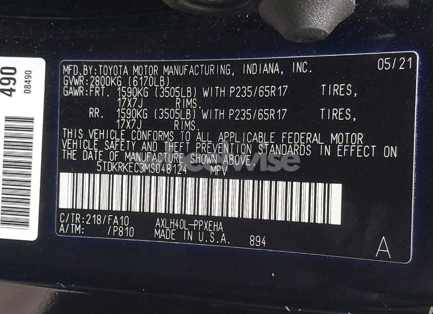 Photo 9 of 2021 Toyota Sienna LE (VIN 5TDKRKEC3MS048124)