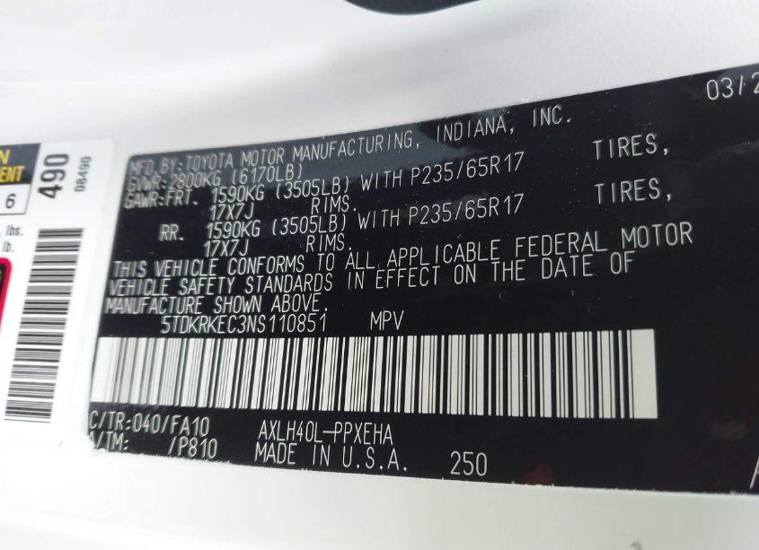 Photo 9 of 2022 Toyota Sienna LE (VIN 5TDKRKEC3NS110851)