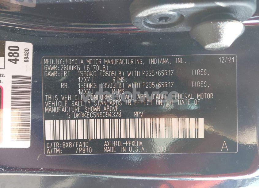 Photo 9 of 2022 Toyota Sienna LE (VIN 5TDKRKEC5NS094328)