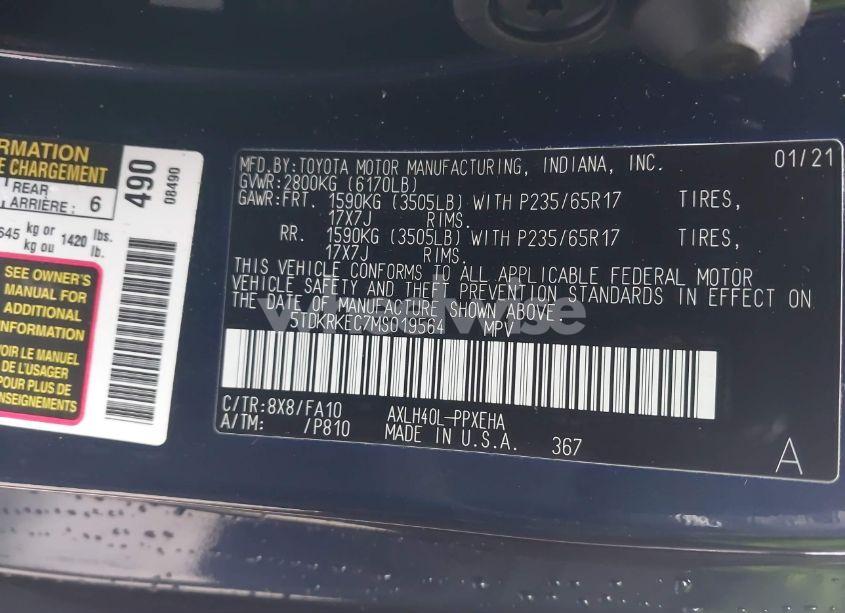 Photo 9 of 2021 Toyota Sienna LE (VIN 5TDKRKEC7MS019564)