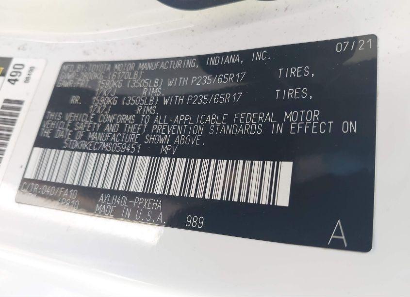 Photo 9 of 2021 Toyota Sienna LE (VIN 5TDKRKEC7MS059451)