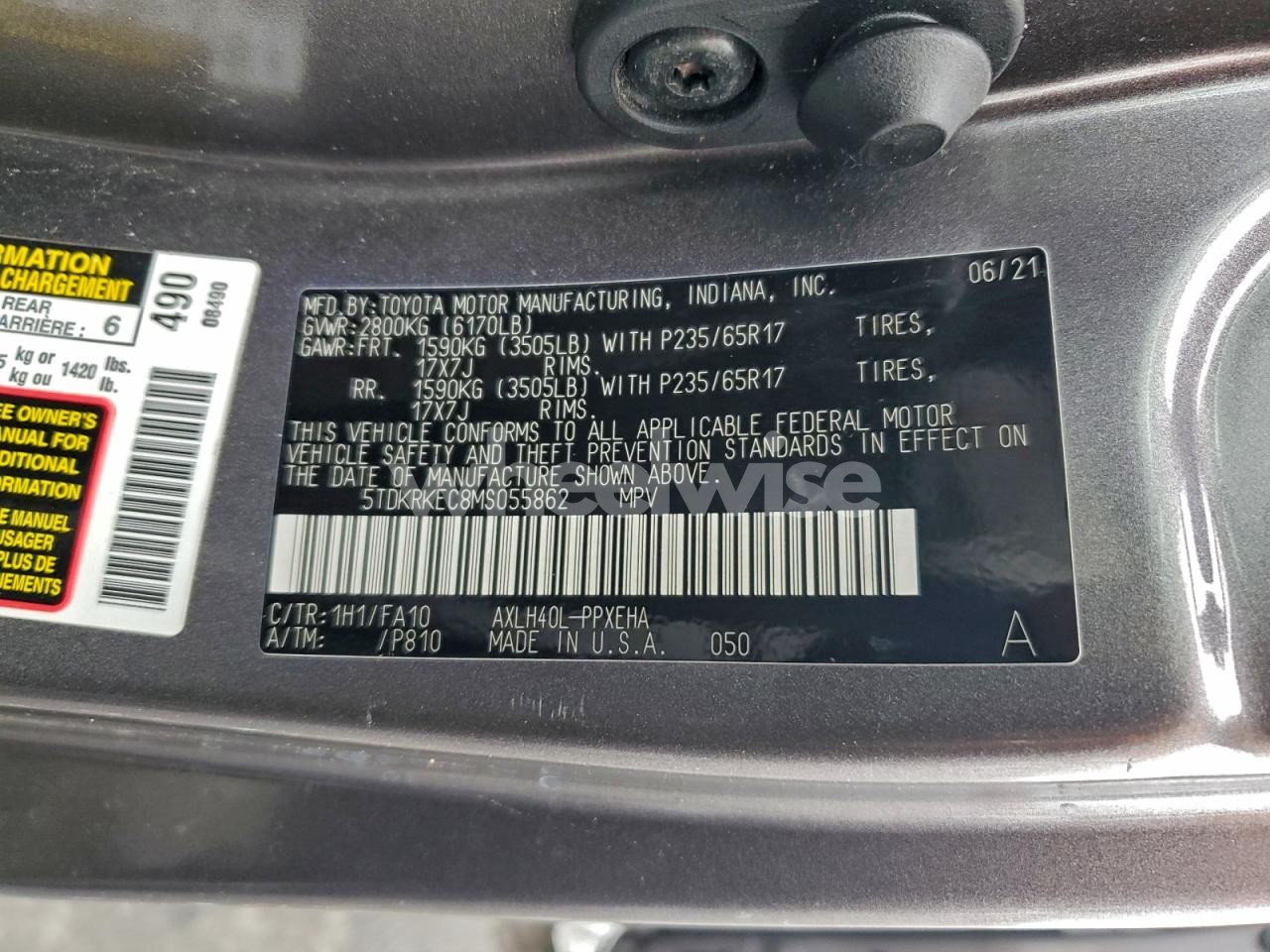 Photo 13 of 2021 TOYOTA SIENNA LE (VIN 5TDKRKEC8MS055862)
