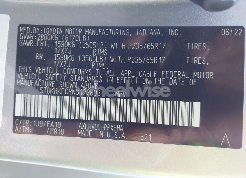 Photo 9 of 2022 Toyota Sienna LE (VIN 5TDKRKEC8NS122803)