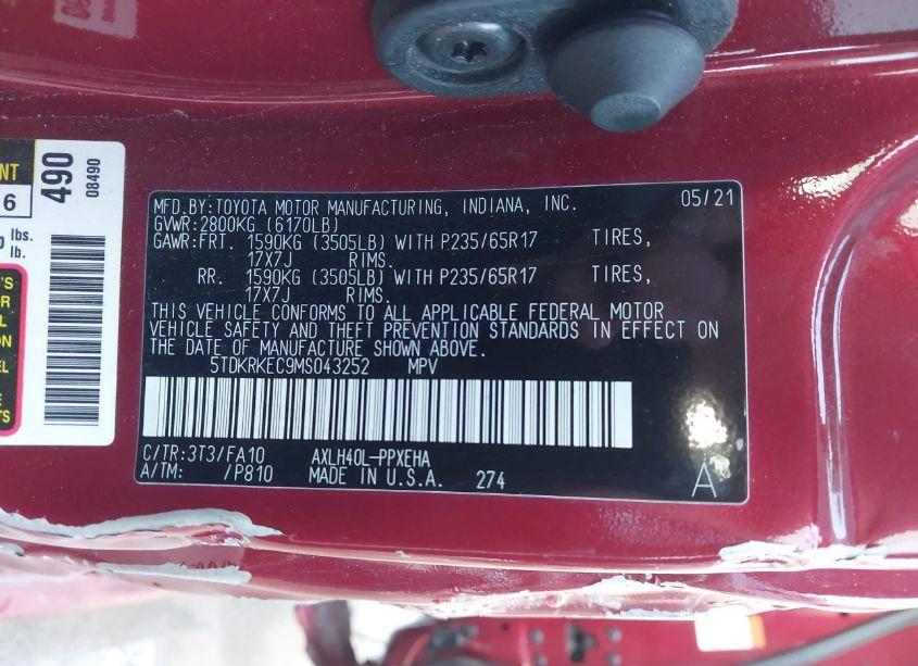 Photo 9 of 2021 Toyota Sienna LE (VIN 5TDKRKEC9MS043252)