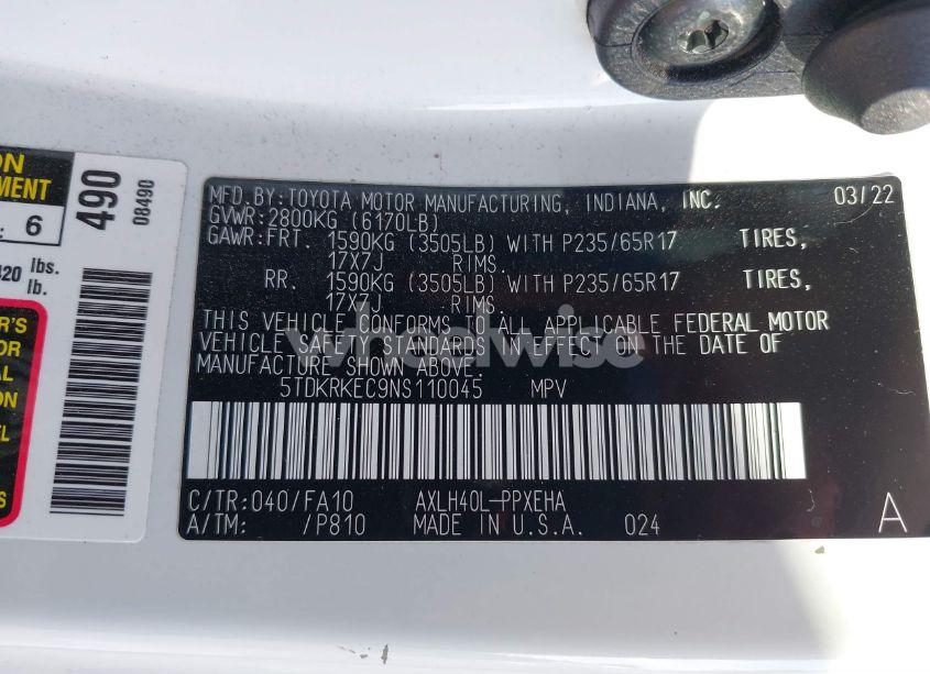 Photo 9 of 2022 Toyota Sienna LE (VIN 5TDKRKEC9NS110045)