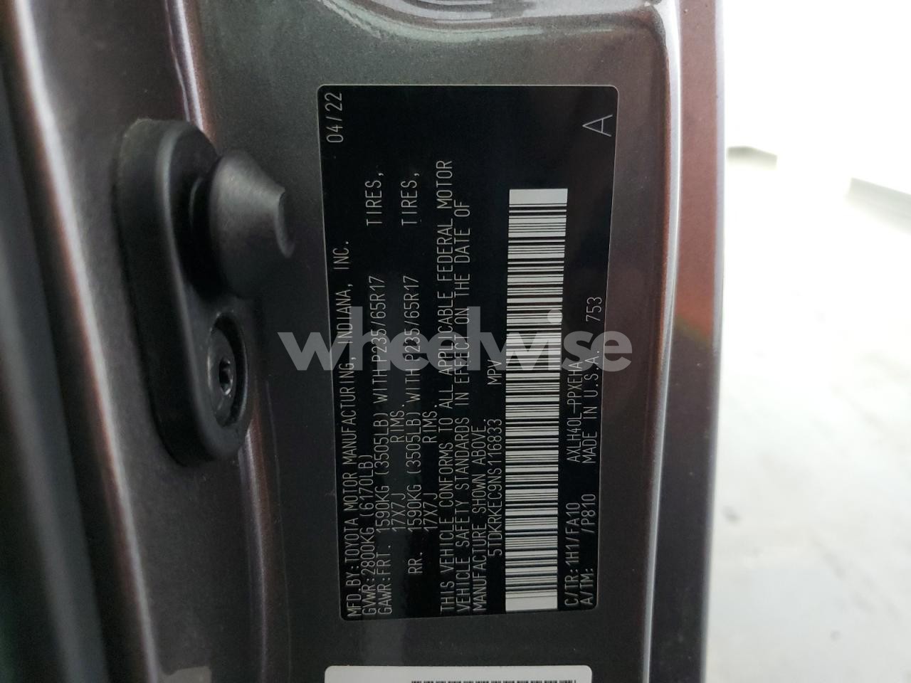 Photo 14 of 2022 TOYOTA SIENNA LE (VIN 5TDKRKEC9NS116833)