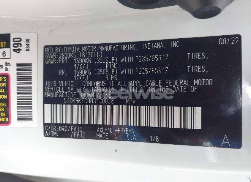 Photo 9 of 2022 Toyota Sienna LE (VIN 5TDKRKEC9NS130036)