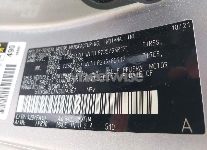 Photo 9 of 2022 Toyota Sienna LE (VIN 5TDKRKECXNS084362)