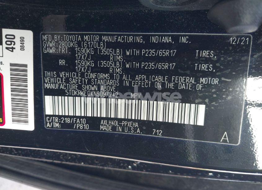 Photo 9 of 2022 Toyota Sienna LE (VIN 5TDKRKECXNS097242)