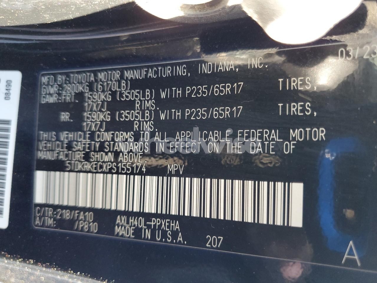 Photo 13 of 2023 TOYOTA SIENNA LE (VIN 5TDKRKECXPS155174)
