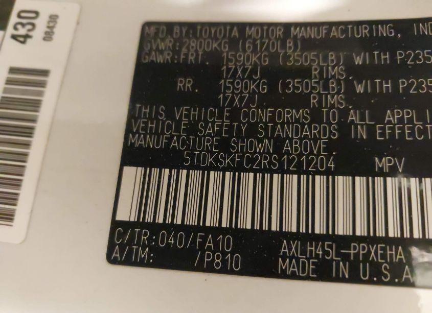 Photo 9 of 2024 Toyota Sienna LE (VIN 5TDKSKFC2RS121204)