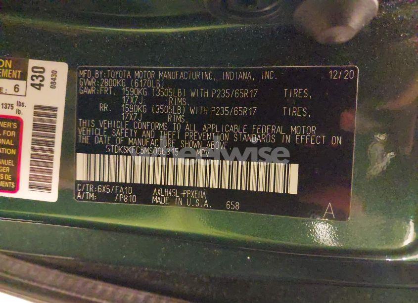 Photo 9 of 2021 Toyota Sienna LE (VIN 5TDKSKFC5MS006315)