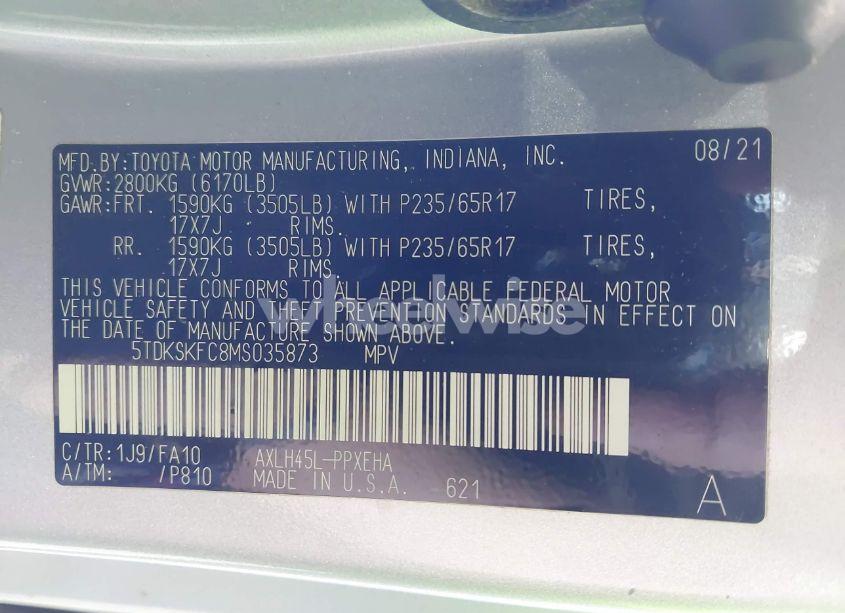 Photo 9 of 2021 Toyota Sienna LE (VIN 5TDKSKFC8MS035873)