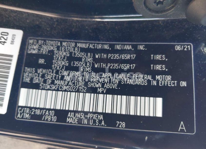 Photo 9 of 2021 Toyota Sienna LE (VIN 5TDKSKFC9MS027152)