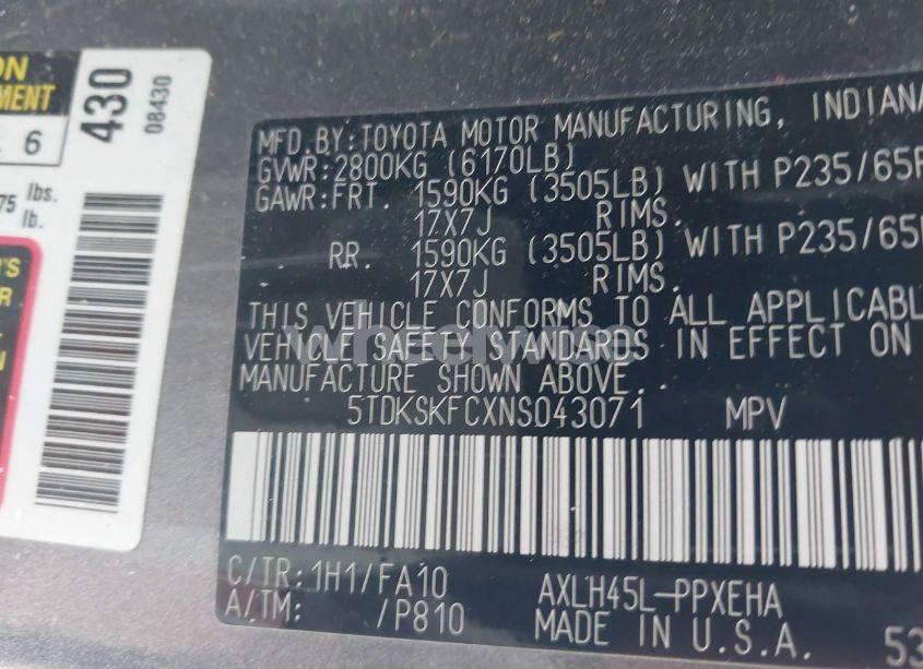 Photo 9 of 2022 Toyota Sienna LE (VIN 5TDKSKFCXNS043071)