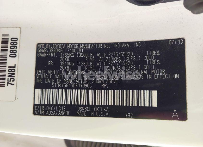 Photo 9 of 2013 Toyota Sequoia LIMITED 5.7L V8 (VIN 5TDKY5G13DS049905)