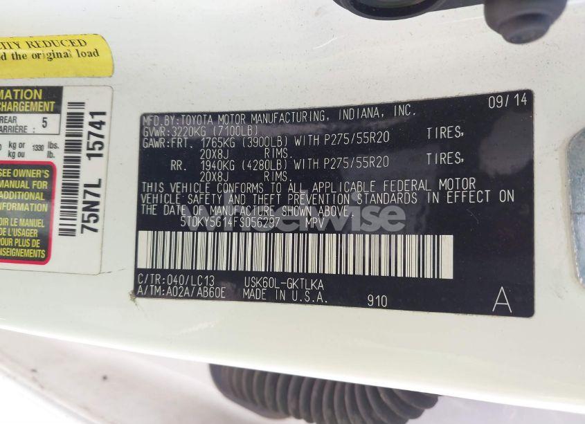 Photo 9 of 2015 Toyota Sequoia LIMITED (VIN 5TDKY5G14FS056297)