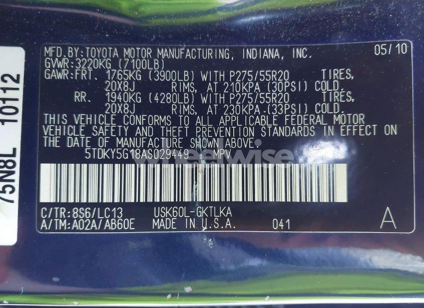 Photo 9 of 2010 Toyota Sequoia LIMITED 5.7L V8 (VIN 5TDKY5G18AS029449)