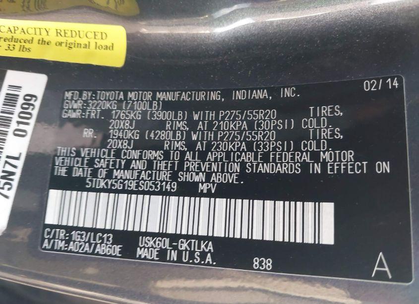 Photo 9 of 2014 Toyota Sequoia LIMITED 5.7L V8 (VIN 5TDKY5G19ES053149)