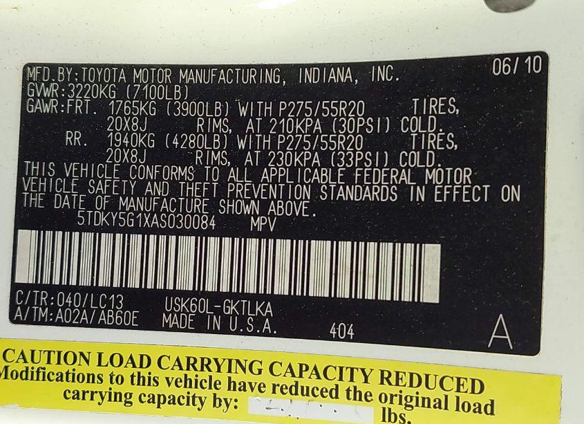 Photo 9 of 2010 Toyota Sequoia LIMITED 5.7L V8 (VIN 5TDKY5G1XAS030084)