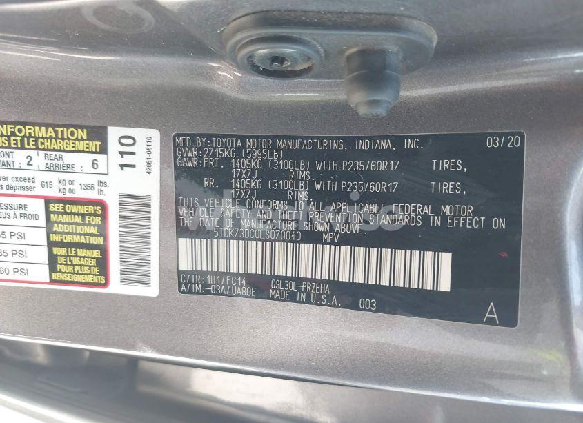 Photo 9 of 2020 Toyota Sienna LE (VIN 5TDKZ3DC0LS070040)