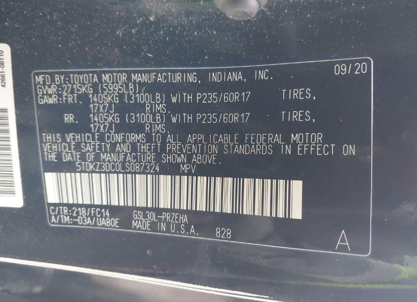 Photo 9 of 2020 Toyota Sienna LE (VIN 5TDKZ3DC0LS087324)