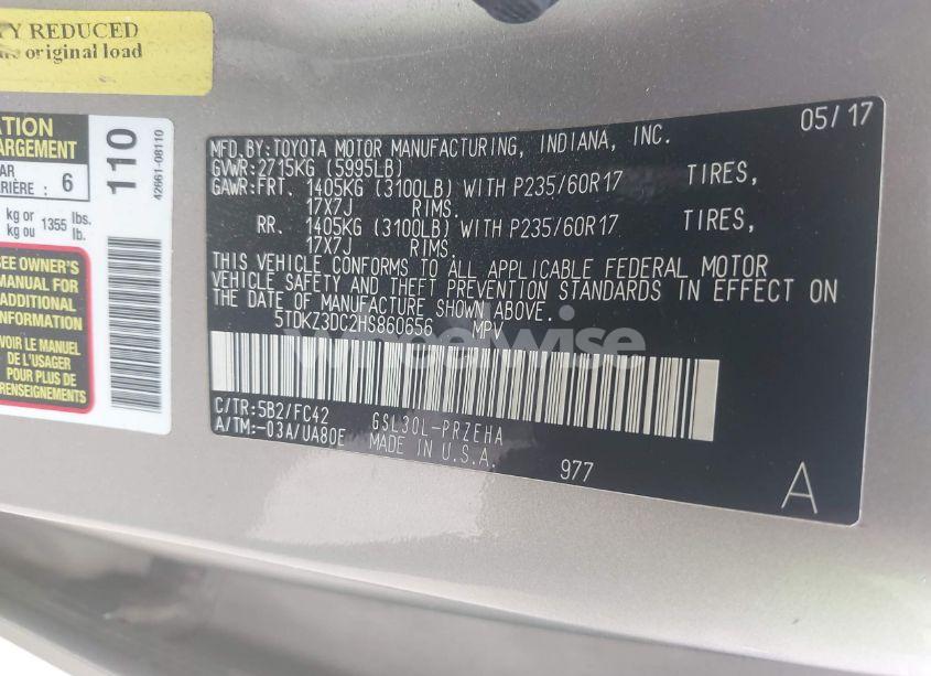 Photo 9 of 2017 Toyota Sienna LE 8 PASSENGER (VIN 5TDKZ3DC2HS860656)