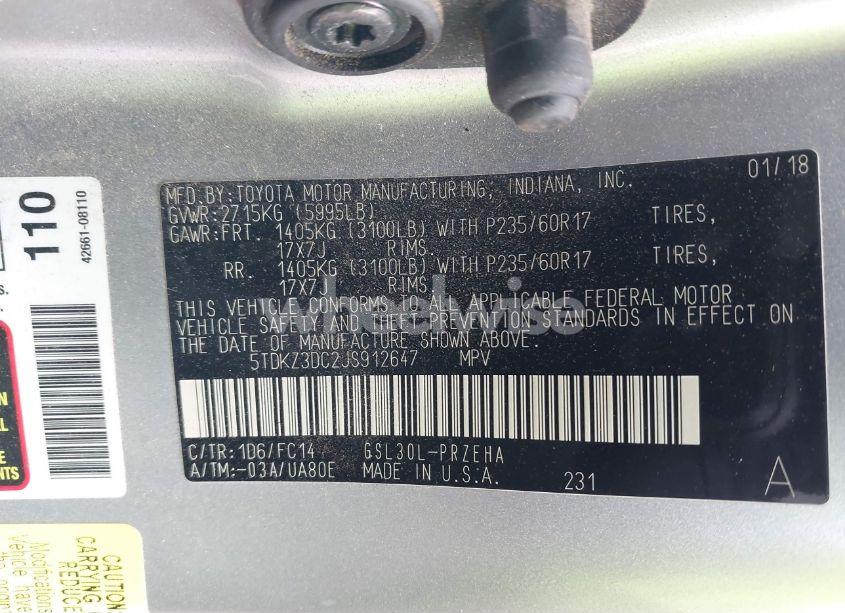 Photo 9 of 2018 Toyota Sienna LE 8 PASSENGER (VIN 5TDKZ3DC2JS912647)