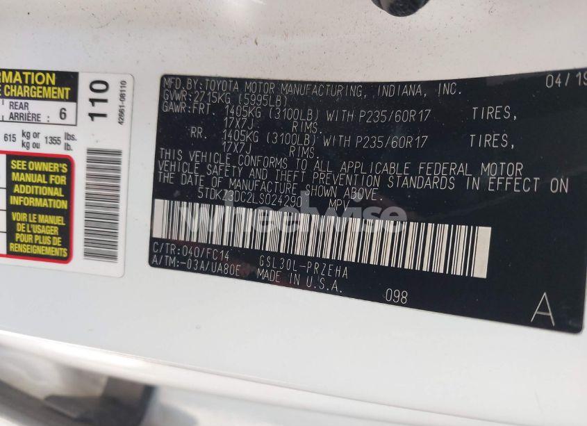 Photo 9 of 2020 Toyota Sienna LE (VIN 5TDKZ3DC2LS024290)