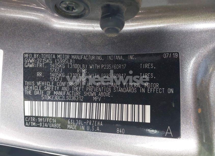 Photo 9 of 2020 Toyota Sienna LE (VIN 5TDKZ3DC2LS036312)