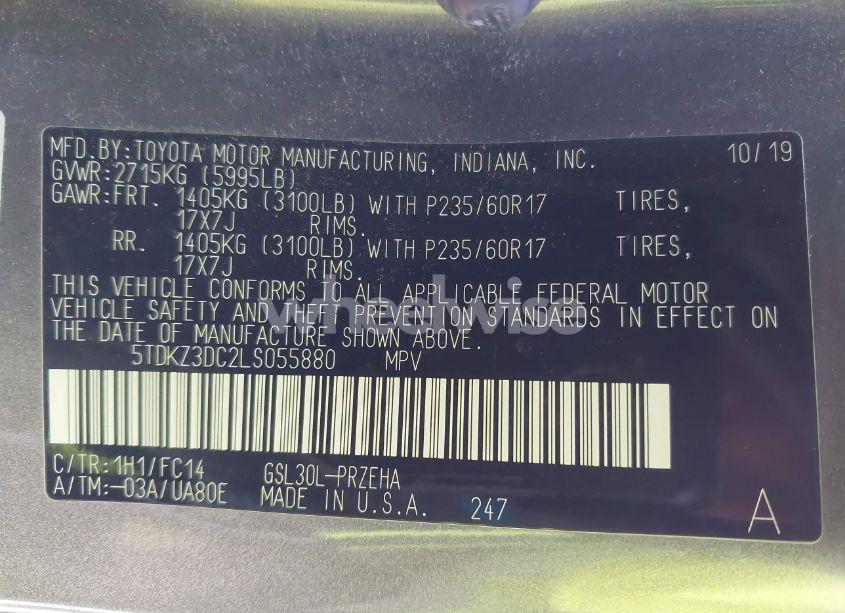 Photo 9 of 2020 Toyota Sienna LE (VIN 5TDKZ3DC2LS055880)