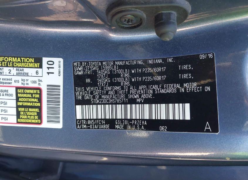 Photo 9 of 2017 Toyota Sienna LE 8 PASSENGER (VIN 5TDKZ3DC3HS785711)